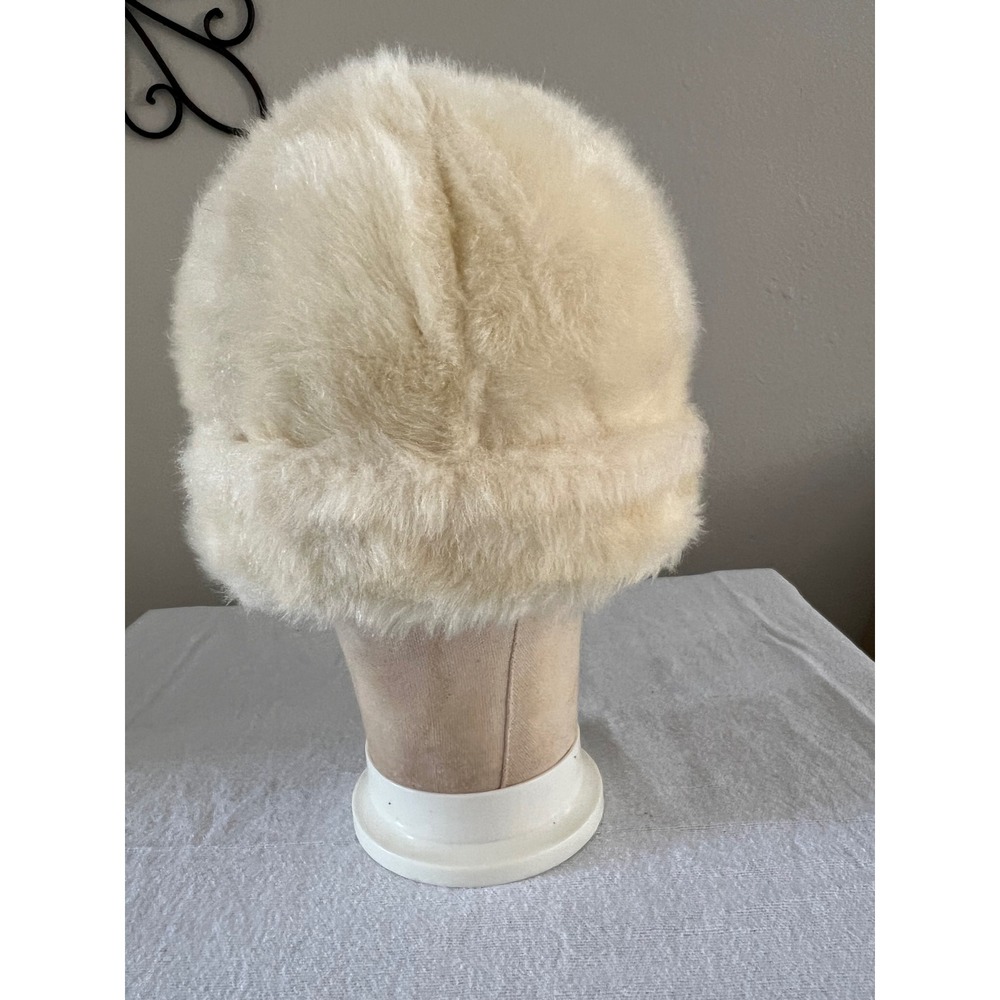 Vintage Ivory Faux Fur Bucket Hat Winter One Size Soft Plush - Picture 2 of 6